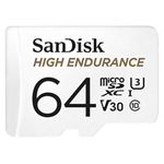 SanDisk HIGH ENDURANCE Video Monitoring for Dashcams & Home Monitoring 64 GB microSDXC Memory Card + SD Adaptor, Up to 100 MB/s read and 40 MB/s Write, Class 10, U3, V30, White