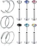 D.Bella 20G 8mm 32pcs Surgical Stainless Steel Nose Rings Hoop L Shaped Bone Screw Nose Rings Studs Nose Piercing Jewelry Set, Metal, bar-setting