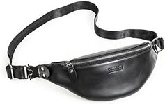 CONTACT'S Leather Fanny Pack for Women Men Small Bum Bag Crossbody Pack Black Belt Bag Waist Pouch for Hiking Travel Purse