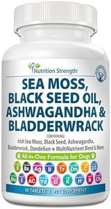 Nutrition Strength Sea Moss for Dogs 750mg Black Seed Oil 500mg Ashwagandha 250mg Turmeric 250mg Bladderwrack 250mg Dandelion 250mg & Vitamin C Vitamin D3 with Elderberry Manuka Yellow Dock 90 Tablets