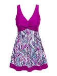 MiYang Women's Plus Size Printing Padded High Waist Swimdress Purple 3X(US Size 24W-26W)