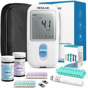 Medilax Ketone Monitor and Glucose Meter Kit - Dual Blood Sugar and Ketone Test Meter Kit with 10 Ketone Test Strips, 10 Glucose Test Strips, Lancets & Lancing Device, Strip Calibration Needed