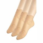 MissLacy™ Ankle Lace Socks For Women – 3 Pairs Net Socks Women - Fishnet Ankle Women Socks (IN, Alpha, Free Size, Beige)