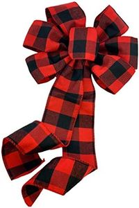 Buffalo Plaid Christmas Wreath Bow - 10" Wide, 18" Long Pre-Tied Bow, Red Black Checkers, Door Decoration, Swag, Wreath, Garland, Fall, Winter, Boxing Day, Valentine's Day