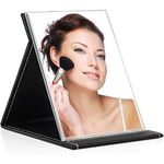 VELINEX® Foldable Makeup Mirror, Compact Size Frameless Portable Vanity Leather Mirror with Stand, Rectangular (Black-Pack of 1)