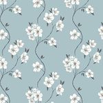 Timeet Self Adhesive Wallpaper Blue Sticky Back Plastic White Flowers Floral Pattern 39x300cm(15.35in x 118.11in) Contact Paper Removable Peel and Stick Wallpaper Waterproof Vinyl Film for Furniture