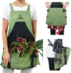 JIASHIBEL Gardening Apron with Pockets For Women & Men,Adjustable Cross Back Canvas Garden Apron with Quick Release Pockets, Armygreen