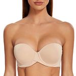 MELENECA Women's Push up Strapless Bras with Lift Stay Put Padded Cup Beige 34DD