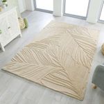 Haniya Rugs Premium Collection Rug Loop Cut Woolen Handmade Carpet for Living Room Bedroom Drawing Room Hall and Floor Size 6 x 8 feet Color Beige