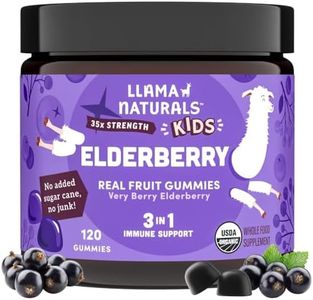 Llama Naturals Real Fruit Sambucus Elderberry Gummies for Kids, No Added Sugar Cane, Vegan, Organic Toddler Immune Support, Zinc & Vitamin C Children 120 Count (2-4 Month Supply)