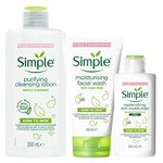 Simple Kind to Skin bundle, Set Includes Purifying Lotion 200ml, Moisturing Face Wash 150 ml and Moisturising Cream 125ml