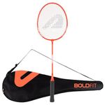 Boldfit Badminton Rackets for Beginners, Adults Aluminium Shuttle Bat with Full Cover Bag Badminton Racket for Practice & Match Lightweight Badminton Racquet with Grip Handle Shuttle Racket - Orange