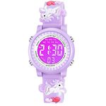 Venhoo Kids Watches for Girls 3D Cartoon Waterproof 7 Color LED Digital Child Wrist Watch Unicorn Gifts - Purple