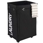 CAROEAS 23" Pro+ WHEELED Laundry Hamper Black&White Breathable Cover Heavy Duty Laundry Sorter Dirty Clothes Organizer Waterproof Foldable Laundry Basket Extra Large Laundry Bag (Pro Plus 23",Black)