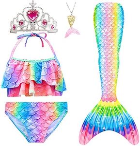 5Pcs Girls Swimsuit Mermaid Tails for Swimming Princess Bikini Bathing Suit Set Can Add Monofin 4T 6T 8T 10T 12T (as1, age, 6_years, KH07)