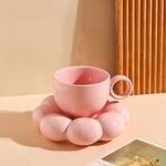 The White Space Living Sunflower Bloom Cup and Saucer Set | Bloom Cup and Sauce Set | Ceramic Cup and Saucer Set - 240 ml (Pack of 1) - Pink