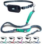 Black Rhino - Premium HANDS FREE DOG LEASH for Running Walking Jogging & Hiking - Adjustable Length Dual Handle Bungee Leash Medium – Large Dogs Neoprene Padded Handles - Running Pouch Included Aqua