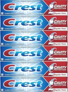 Crest Fluoride Anticavity Toothpaste, 6-Pack Regular Paste, 2.4 Oz Toothpaste Tubes, Clinically Proven Oral Care, Cavity Protection Tooth Paste, Freshens Breath, Healthy Teeth and Gums