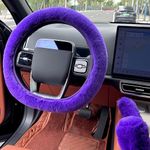 Fluffy Steering Wheel Cover, Fuzzy Fur Winter Protector Car for Women,Warm,Anti Slip,Purple,1 Set of 3 Pieces