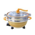 Inllex Electric Heating Hot Pot Multi-Function Non Stick Smokeless Pot with Lid Heat Steamer Cooker Frying Pan Steaming Hot Pot Cooking Cookware for Kitchen