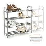 Gurkkst 4 Tier Extendable Shoe Rack Organiser Strong and Durable Heavy Duty Metal Footwear Storage Rack Holds 20+ Pairs (60-100) x 22,5 x 61,5 cm