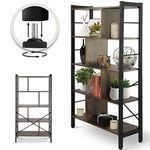 MIADOMODO® Bookcase - 4-Tier Shelf with Dividers, 79 x 30 x 155 cm, MDF Wood Particles & Iron Frame, Industrial Design, Rustic Brown - Floor Standing Shelving Display, Bookshelf, Storage Unit