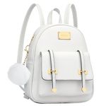 KKXIU Girls Small Backpack Purse Vegan Leather Mini Bookbag for Women Cute Teen Pompom Daypack, White, Small, Backpack