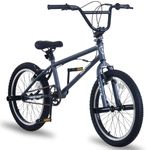 LSBIKE 20 Inch BMX Bike Freestyle BMX Bicycle with Black Steel Frame, 360° Rotatable Handlebar, Front & Rear Pegs, Aluminium Rims, Dual Brakes, for Teens & Adults (Grey)