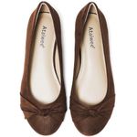 Ataiwee Women's Wide Width Flats Shoes - Dressy Round Toe Cute Plus Size Suede Ballet Shoes.(1910002-2402, BR/MF, UK7 Wide)