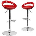 Flash Furniture 2 Pk. Contemporary Red Plastic Adjustable Height Barstool with Rounded Cutout Back and Chrome Base