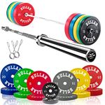 BULLAR Rubber Bumper Plates With Olympic Barbell (30 Kg Set(10Kgx2+5Kgx2))