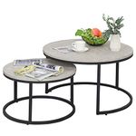 HOMCOM Nesting Tables, 31" Round Coffee Table Set of 2, Modern Side Tables for Living Room with Metal Base, Cement Grey