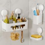 TAILI Suction Cup Shower Caddy & Toothbrush Holder & Soap Holder for Kitchen, Bathroom, Bedroom, Drill-Free Removable Plastic Organizer Suction Cup