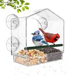 Bird Feeders, Window Bird Feeder Comes With 4 Strong Suction Cups And Removable Seed Tray, Squirrel Proof Bird Feeders, Acrylic Clear Bird Feeder Is A Garden Gift For Older Grandparents