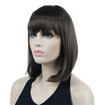 Short Straight Blonde Highlighted Bob With Bangs Synthetic Wig Black Brown Red Women's Wigs 8 Medium Brown 10inches