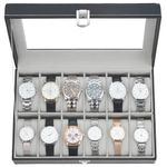 Ohuhu Watch Box for Men Watch Organizer Jewelry Box Leather Watch Cabinet Storage Organizer Case, Ideal for Christmas Birthday Father's Day Thanksgiving Day (Grey, 12 Slot)