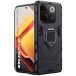 TheGiftKart Tough Armor Bumper Back Case Cover for iQOO Z9s Pro 5G / Vivo T3 Pro 5G | Ring Holder & Kickstand In-Built | 360 Degree Protection Back Cover for iQOO Z9s Pro/Vivo T3 Pro (PC & TPU, Black)