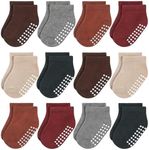 JAKIDAR 12 Pair Baby Toddler Socks Non-Slip Grip Cotton Ankle Socks for Boys Girls Non Skid Soles for Infants Kids, Angola Red, 0-6 Mouths