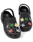 Minecraft Kids Classic Clogs | Black Ventilated Sliders with Supportive Strap for Boys & Girls | Game Creeper TNT Weapons Novelty Charms Footwear | Summer Beach Pool Shoes for Children & Teens