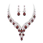 Clearine Wedding Bridal Jewellery Set Teardrop Rhinestone Cluster Statement Necklace Dangle Earrings Set Costume Jewellery for Women Deep Amethyst Silver-Tone