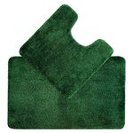 Allure Luxury Two Piece Bath & Toilet Mat Set, Non-Slip, Deep Pile Soft & Absorbent Microfibre, Quick Dry, Easy Care (Dark Green)