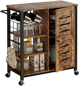 IRONCK Storage Cabinet with Charging Station and Wheels, 31.5" Kitchen Cart Cabinet with Shelves, Removable Cart Handle Cup Hook, Cupboard for Kitchen, Living Room, Industrial, Vintage Brown