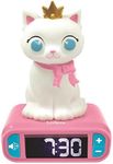 LEXIBOOK RL800KT Digital Alarm Kids with Night Light Snooze, Childrens Clock, Luminous Kitten, White and Pink Colours