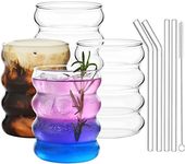 ALINK Bubble Drinking Water Glasses Tumblers- Wavy Glass Cups Cute Ripple Shaped Vintage Ribbed Glassware- Cocktail,Soda, Juice, Coffee, Milk - 12 oz (350 mL) - Set of 4