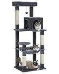 PEQULTI Cat Tree for Large Cats with Metal Frame Big Hammock, Cat Tower for Indoor Cats with 2 Door Condo House, [56.3"=143cm] Multi-Level Cat Shelves with Scratching Posts and Top Perch