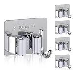 4 Pack Broom Holder Wall Mount,Heavy Duty Stainless Steel Broom Holder,Mop and Broom Holder,Mop Holder,Broom Hanger (silver, 4pack, with hook,silver)