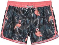 SURF CUZ Mens Swim Trunks 5" Swim Shorts Vintage Bathing Suits with Mesh Lining 80s 90s Retro Swimwear Board Shorts, Flamingo Beauty, X-Small