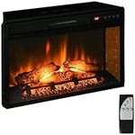 HOMCOM 27" Electric Fireplace Insert for Wooden Cabinet, Recessed Fireplace Heater with Realistic Log Flame, 4 Brightness Settings, Adjustable Temperature, 6H Timer, Remote Control, 1400W, Black