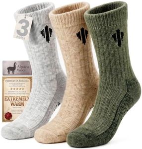 Heat equation Alpaca Crew Socks for Men and Women, Heavyweight Thermal Thick Warm Alpaca Wool Sock for Hunting, Hiking, Moisture Wicking M Light Gray&Camel&Army Green