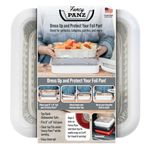 Fancy Panz, Serving Tray for Food, Made in The USA Foil Pan Carrier, Stackable Aluminum Pan Holders, 8x8 Travel Casserole Carrier with 1 Disposable Foil Pan & Serving Spoon, White